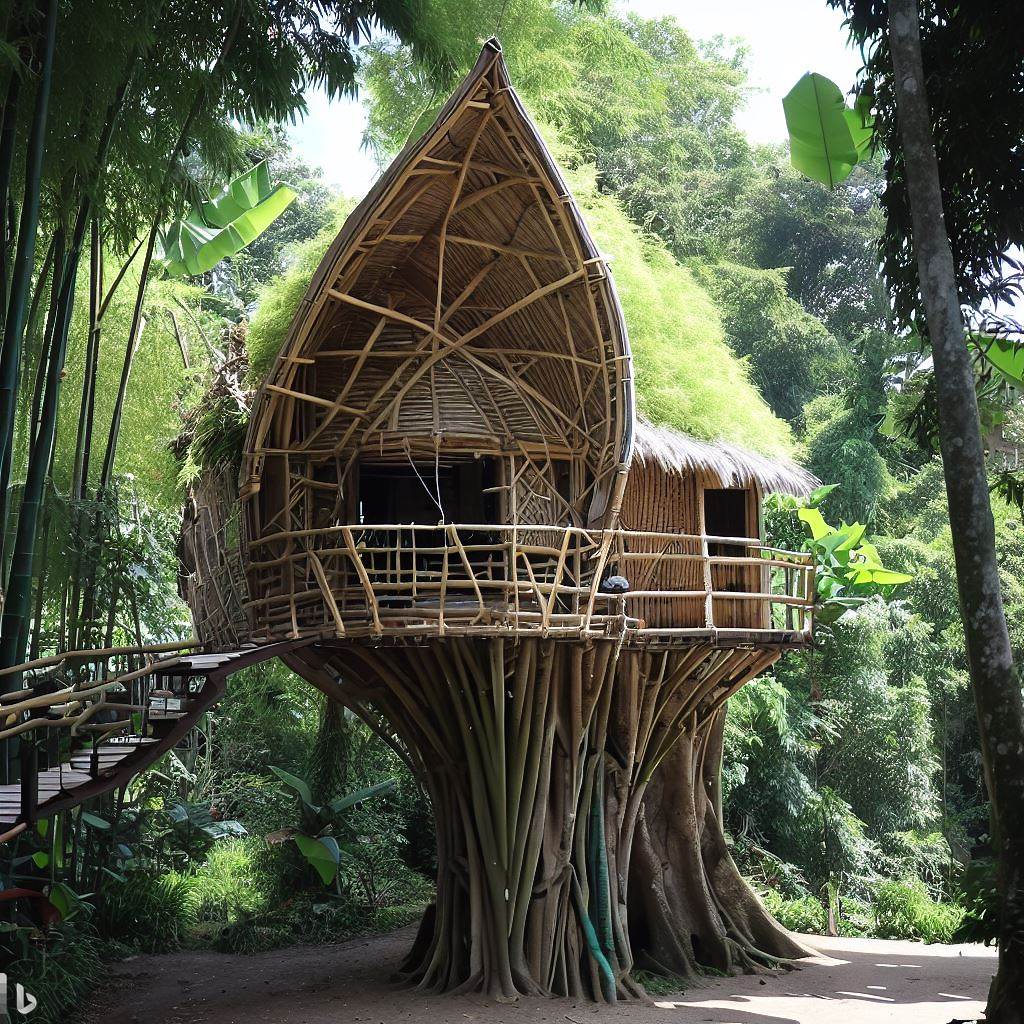 竹で作られたツリーハウス