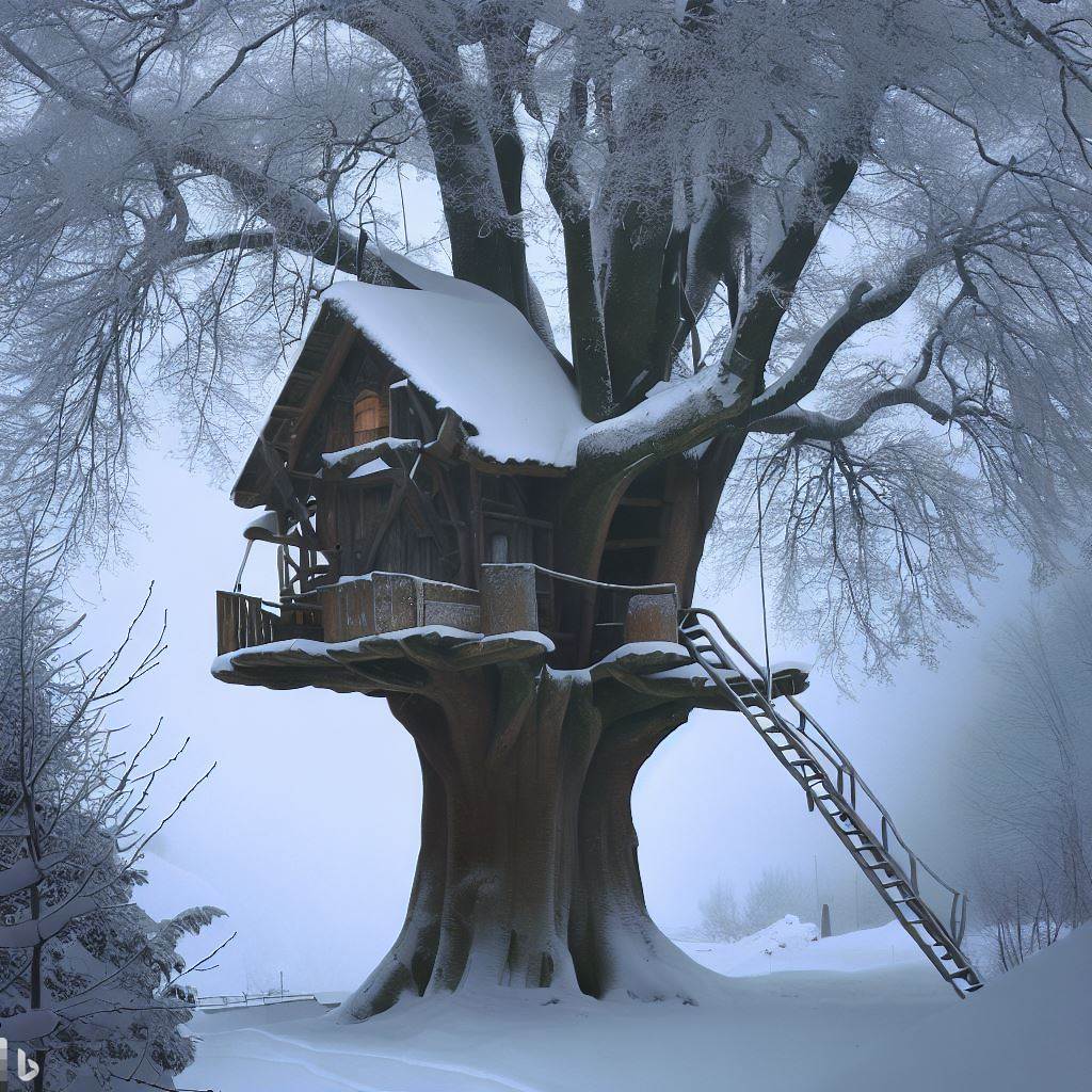 雪の中のツリーハウス
